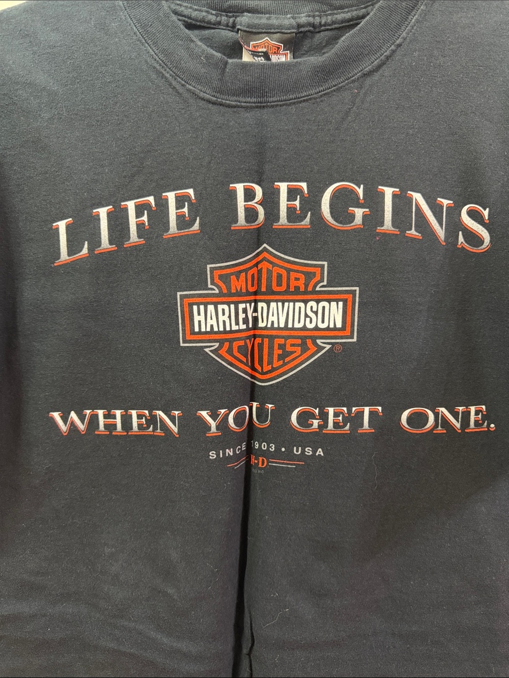Harley-Davidson Spokane, WA Black Graphic 'Life Begins' Short Sleeve Tee NWOT